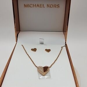 Michael Kors‎ Rose Gold Tone Heart Necklace and Earrings Set
